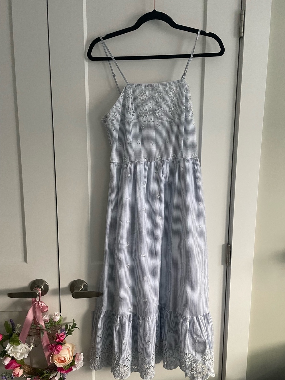 Japna Light Blue & White Striped Eyelet Maxi Dress